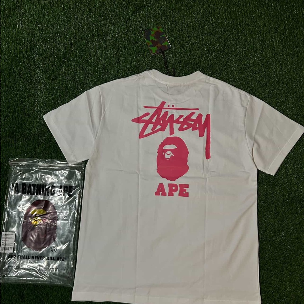 Bape White Tee with Pink Graphic